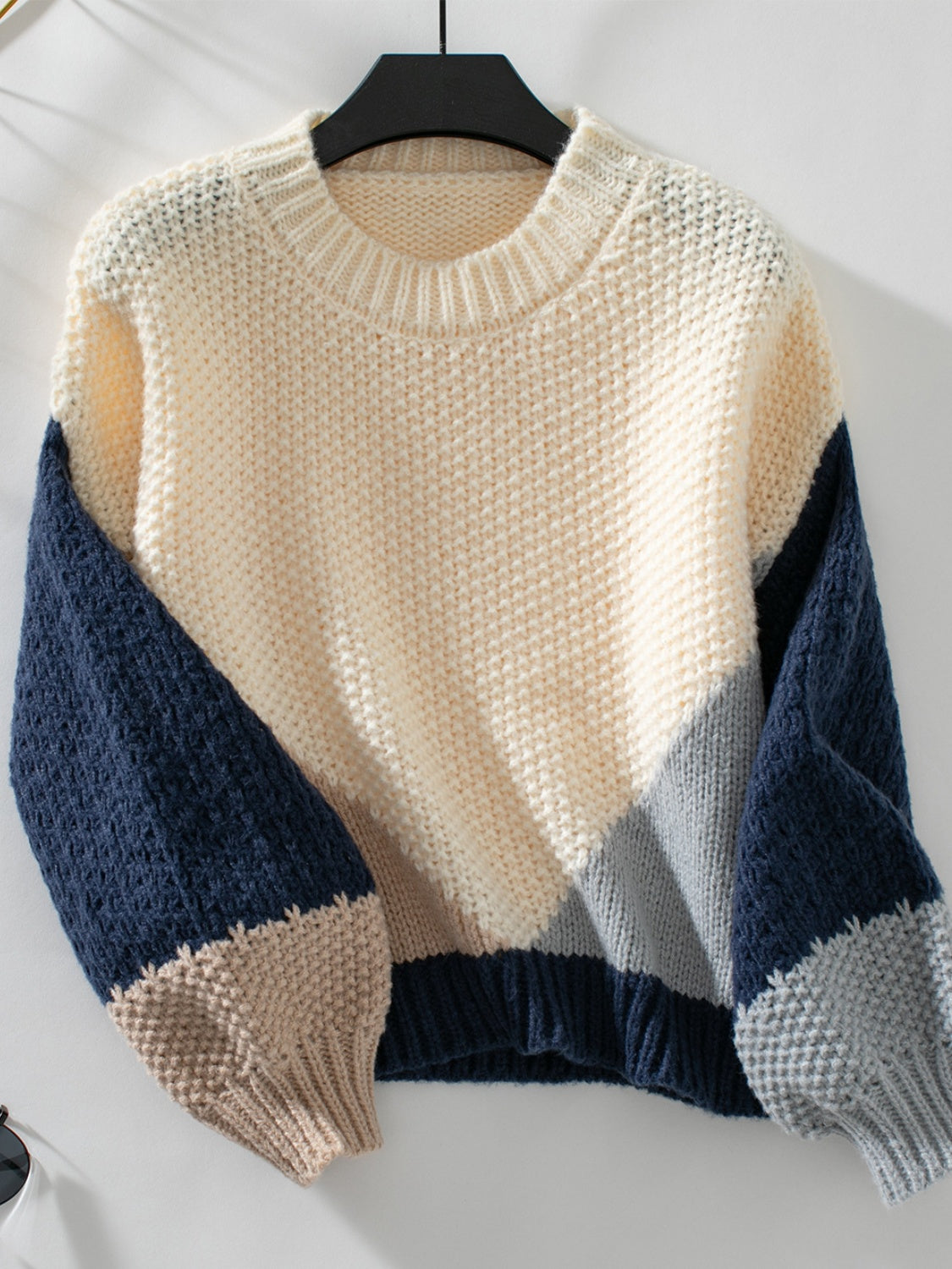 Color Block Round Neck Dropped Shoulder Sweater