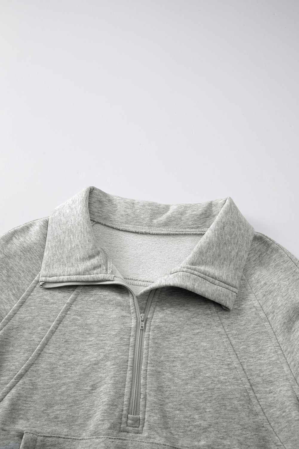 Gray Fleece Lined Zip Up Stand Collar Thumbhole Sleeve Sweatshirt