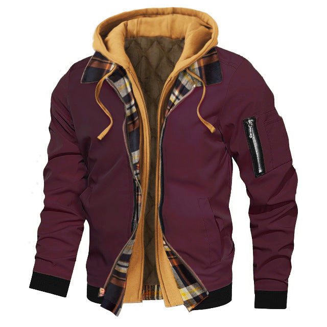 Autumn And Winter Thick Men's Solid Color Hooded Jacket