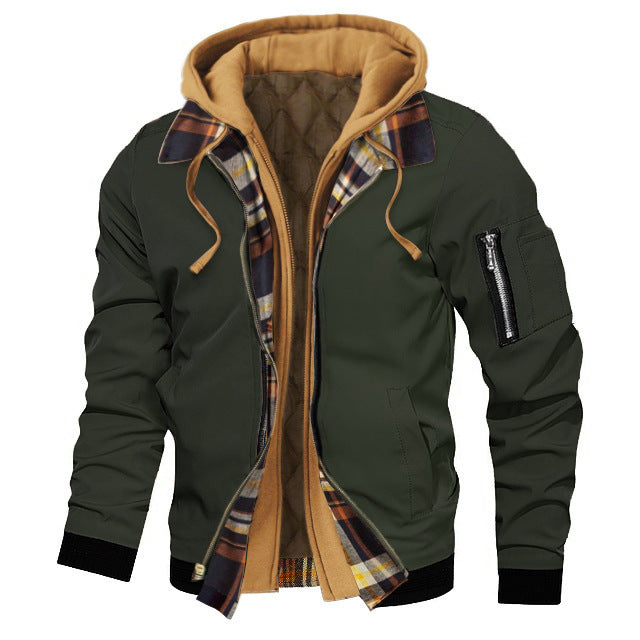 Autumn And Winter Thick Men's Solid Color Hooded Jacket