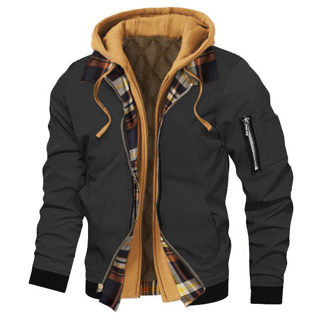 Autumn And Winter Thick Men's Solid Color Hooded Jacket