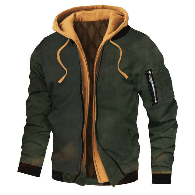 Autumn And Winter Thick Men's Solid Color Hooded Jacket