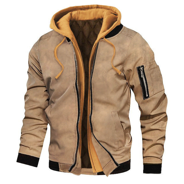 Autumn And Winter Thick Men's Solid Color Hooded Jacket