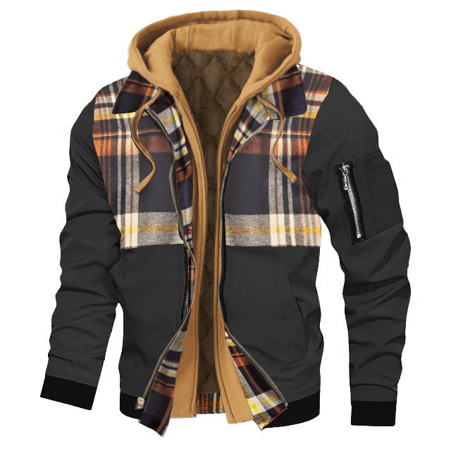 Autumn And Winter Thick Men's Solid Color Hooded Jacket