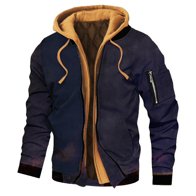 Autumn And Winter Thick Men's Solid Color Hooded Jacket